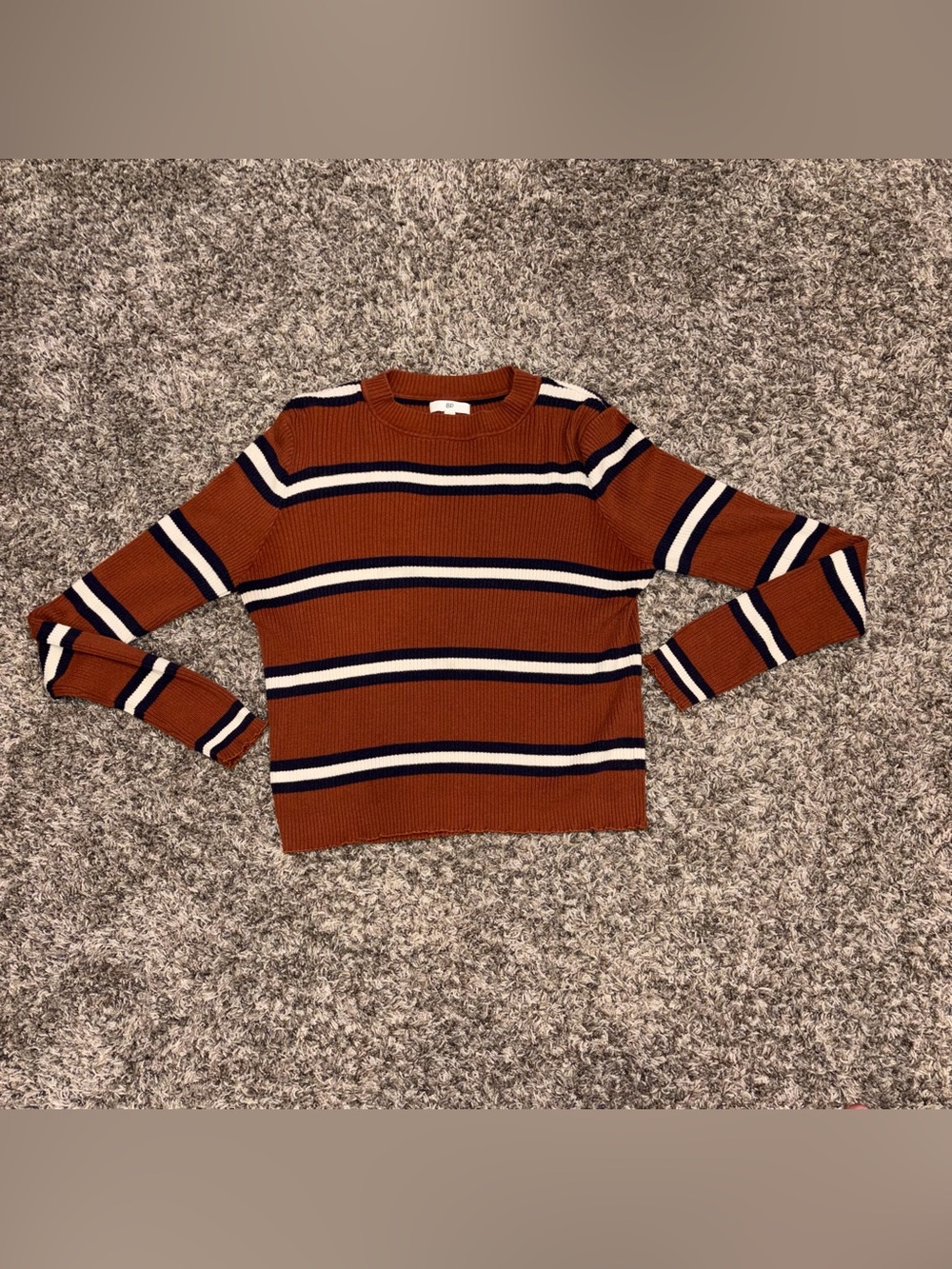 BP lettuce hem ribbed stripped rust color sweater M